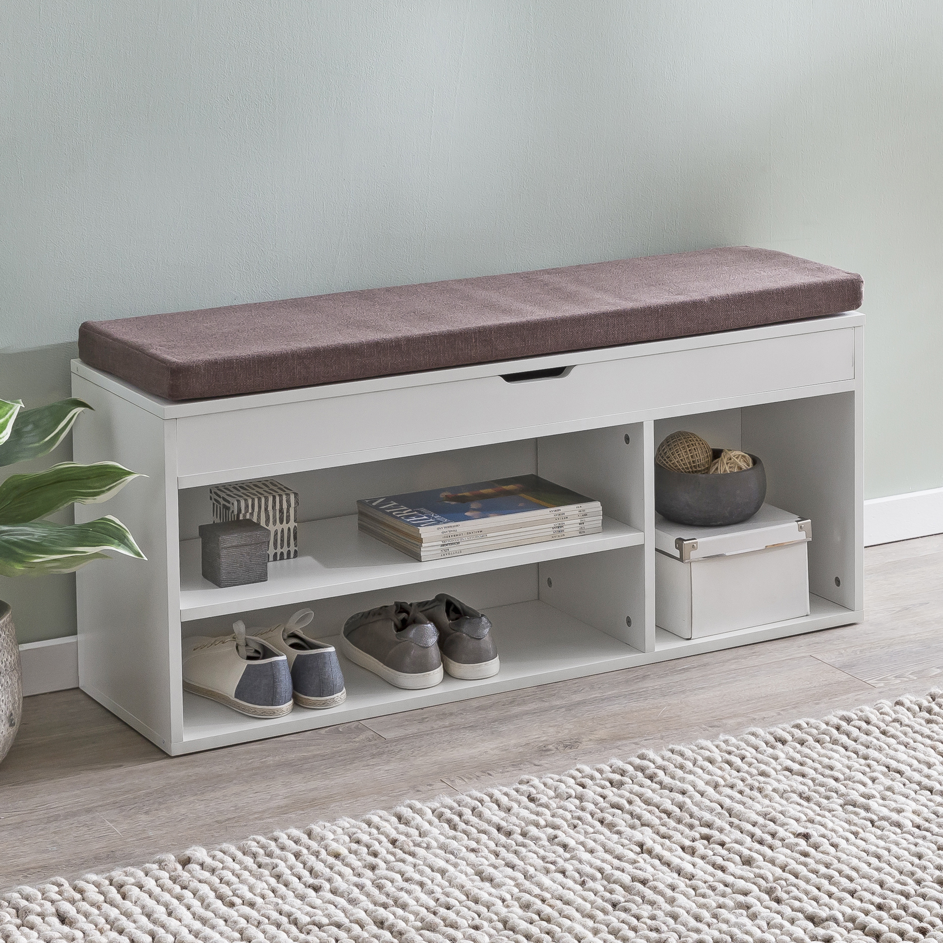 Lavica wl5.345 so sedadlom šatníková lavica drevo 104x51x32 cm biela