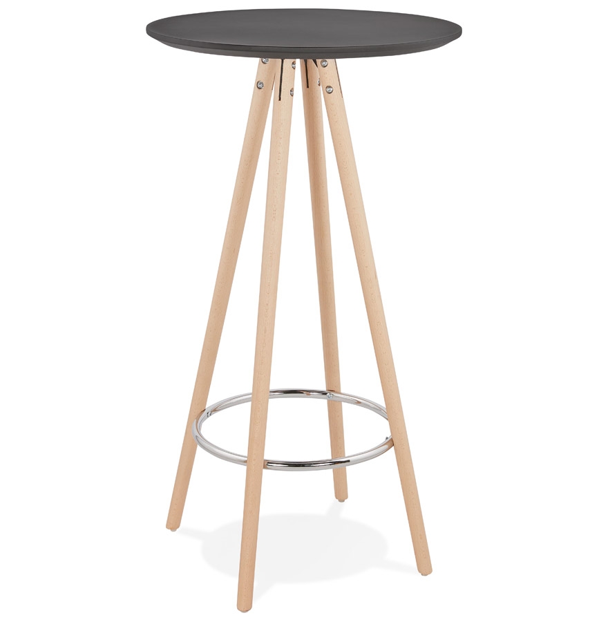 Kruhový vysoký stôl z čierneho lakovaného MDF a prírodného bukového dreva | Béžová a Čierna | Ø 60 cm x V 110 cm