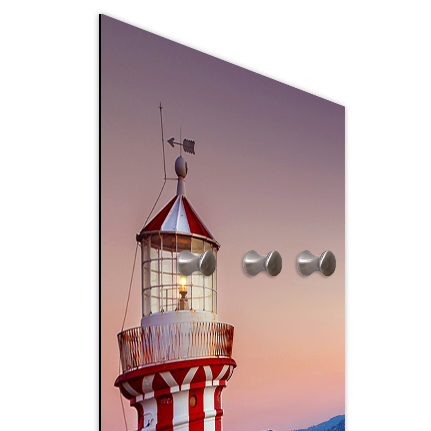Coat rack made of fiberboard and satin paper with a lighthouse design