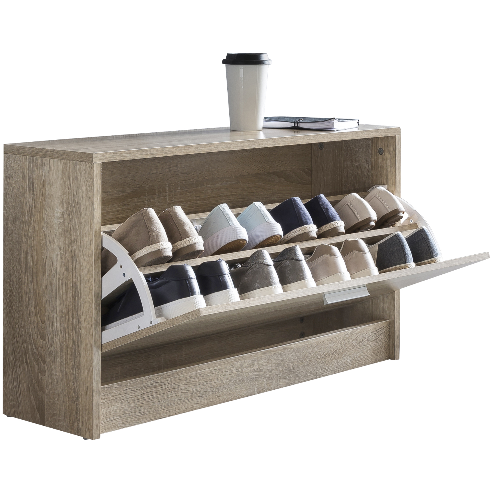 Stojan zoey so sedadlom sklápač topánok z dubu sonoma drevo 80 x 47 x 24 cm