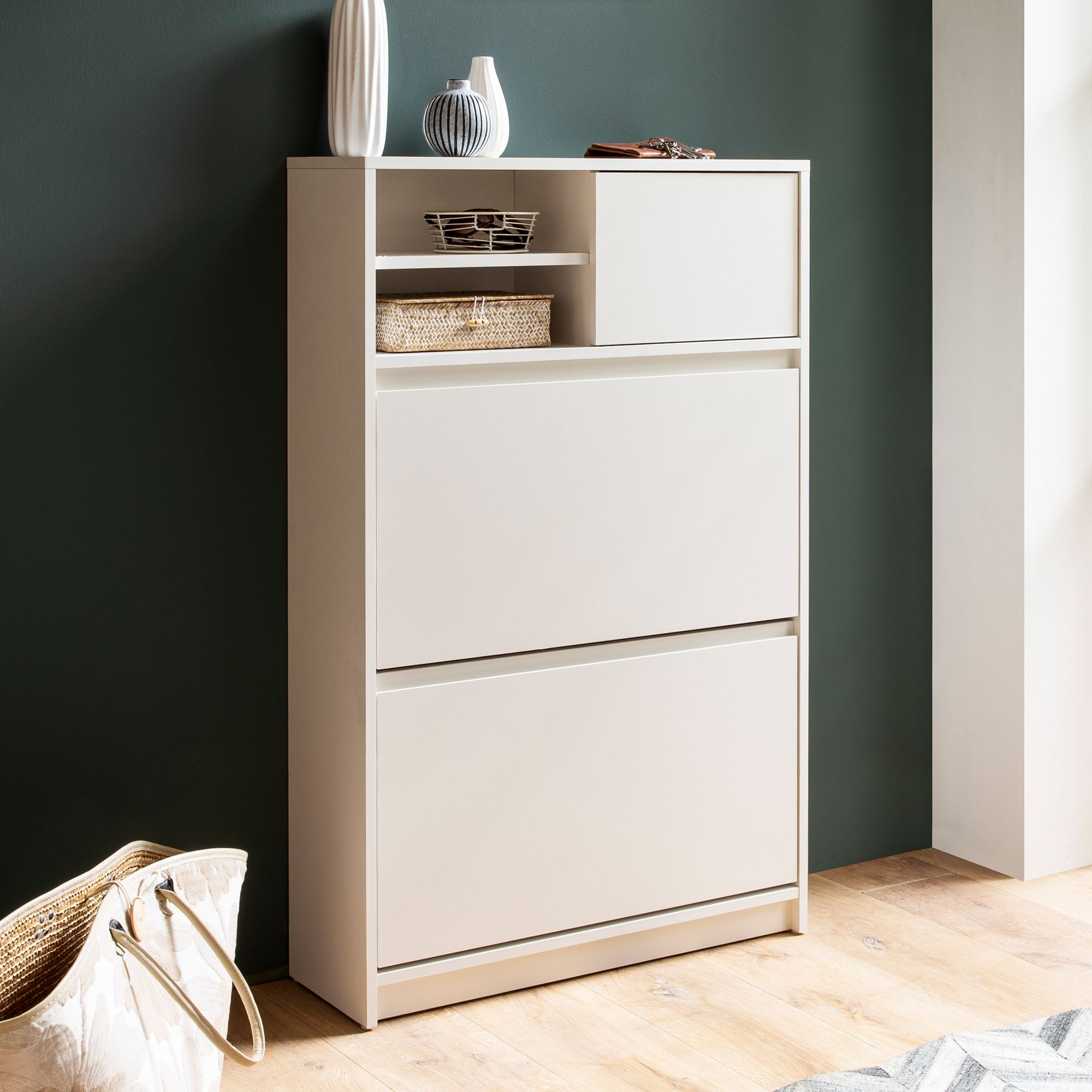 Biela obuvníková skriňa | Lakované MDF | 71x110x24 cm Biela obuvníková skriňa | Lakované MDF | 71x110x24 cm