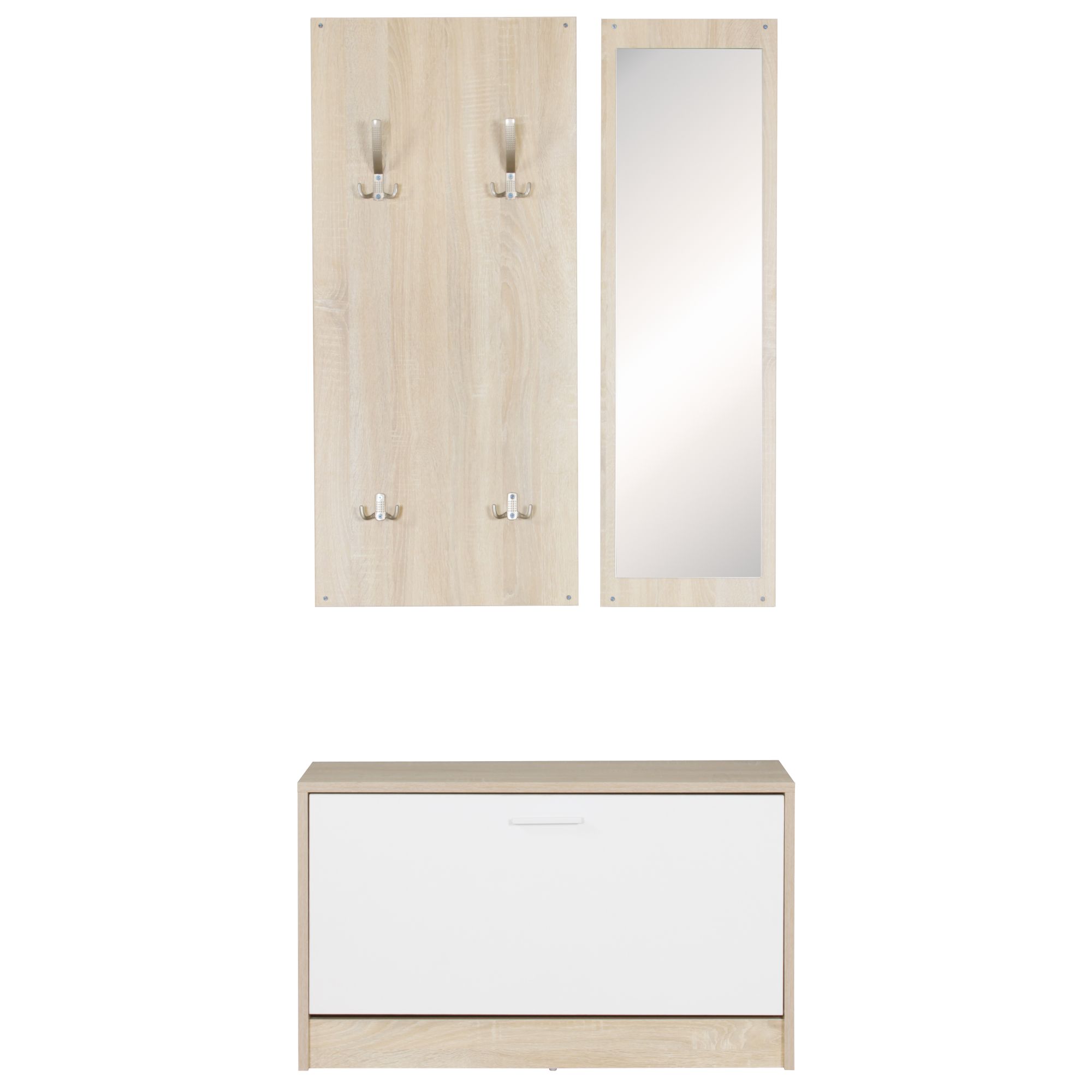 Nástenná šatníková zostava SALERNO so zrkadlom a botníkom Sonoma | Moderný dizajn | 80 x 100 x 27 cm Nástenná šatníková zostava SALERNO so zrkadlom a botníkom Sonoma | Moderný dizajn | 80 x 100 x 27 cm