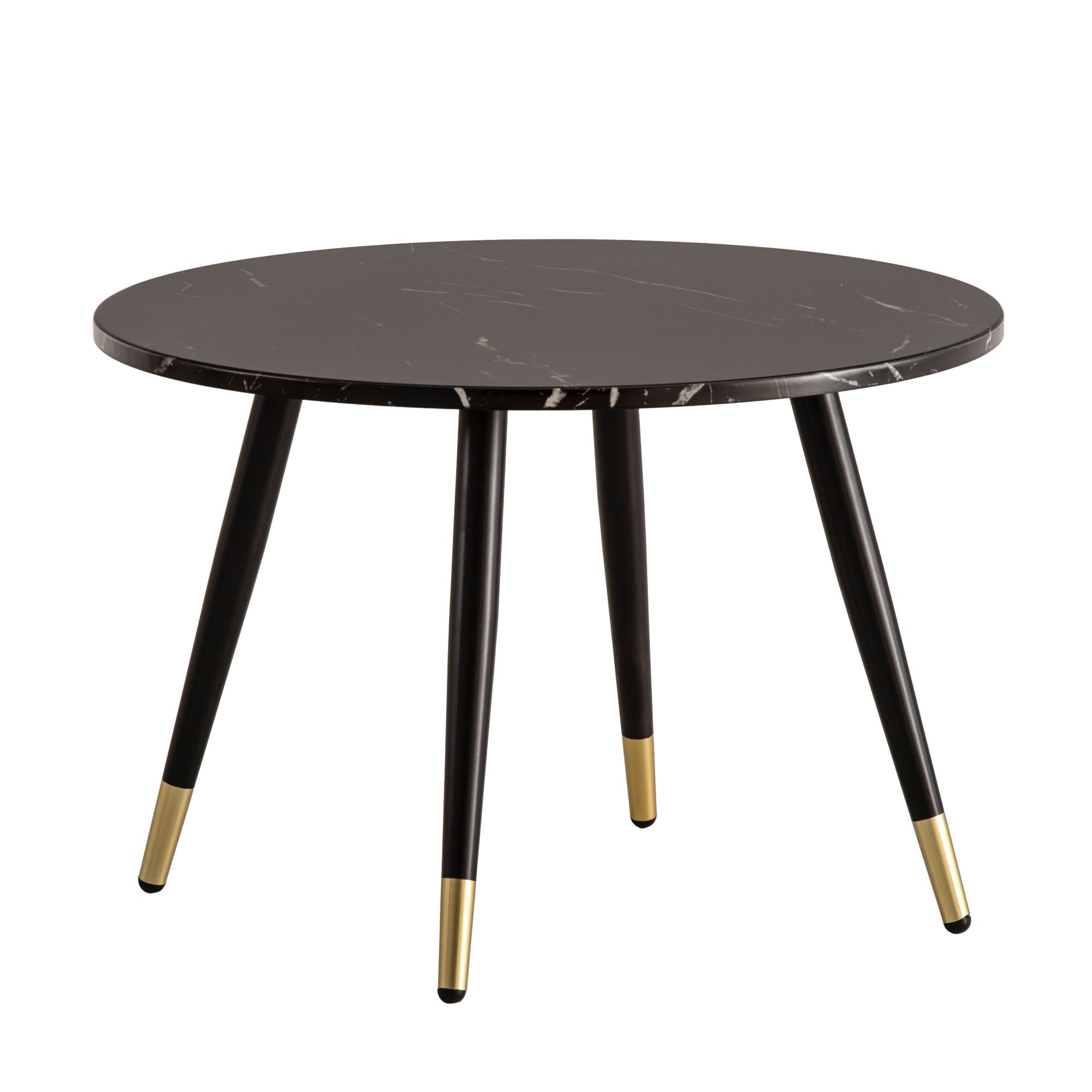 Čierny okrúhly konferenčný stolík s mramorovým efektom | Fóliovaný MDF | 60x60x41 cm