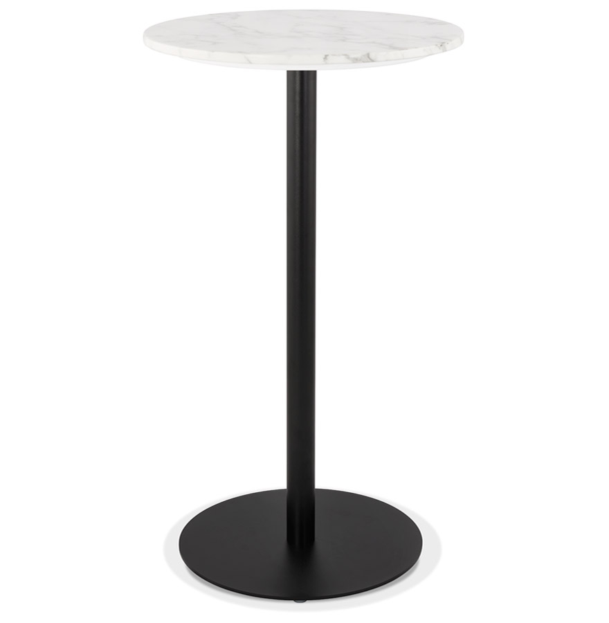 „CORY ROUND“ vysoký stôl z kameňa s bielym mramorovým efektom a čierneho kovu - 60x60 cm