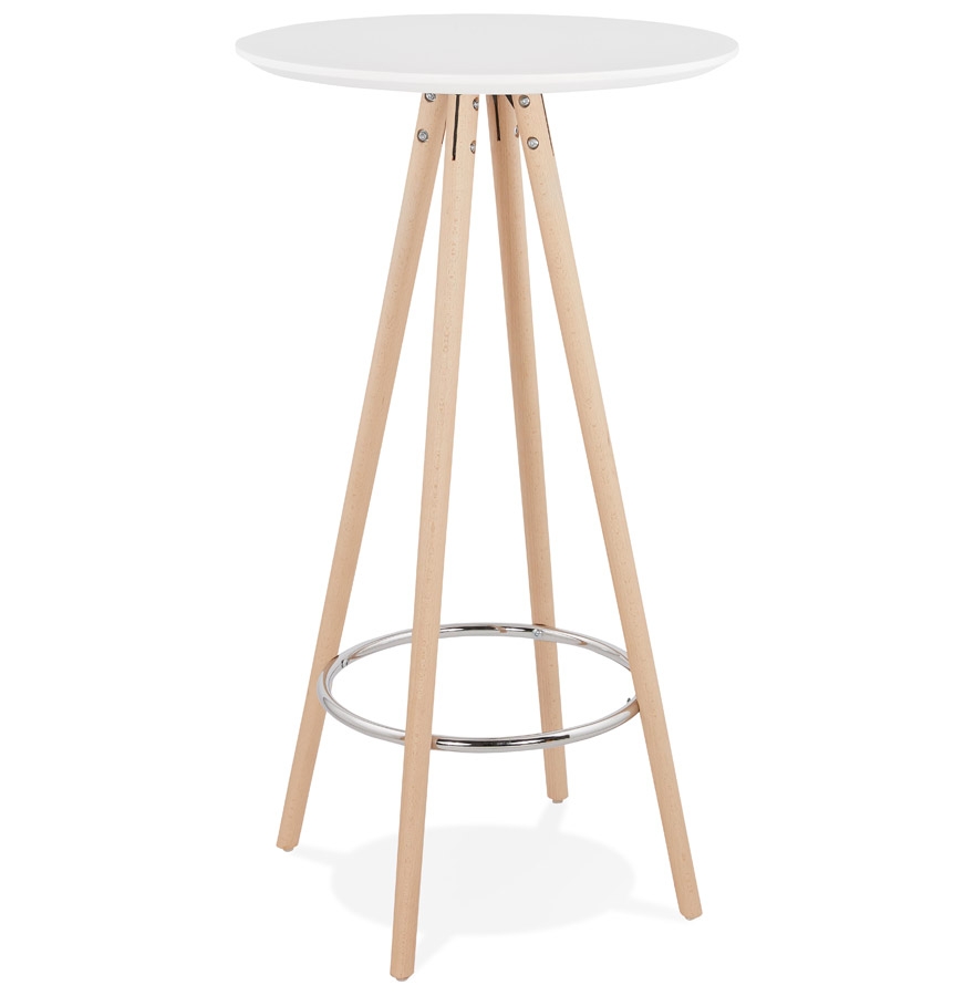 Okrúhly vysoký stôl z bieleho lakovaného MDF | Nohy z prírodného bukového dreva | Ø 60 cm | Výška 110 cm