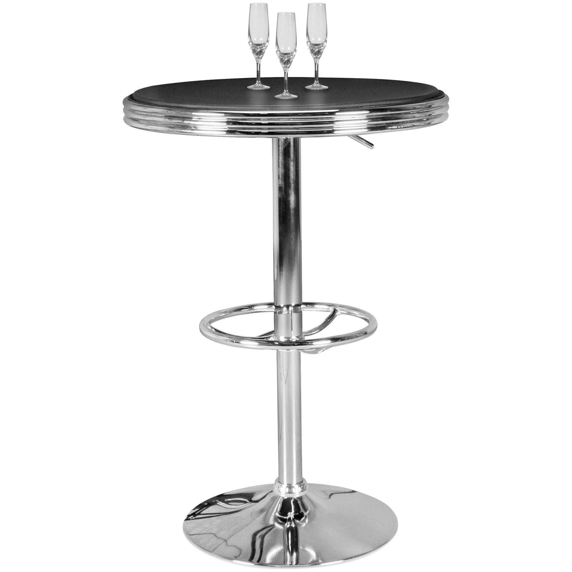 American diner  stôl elvis okrúhly ø 60 cm hliníková koženka retro podlahový stôl usa v čiernej / striebornej farbe