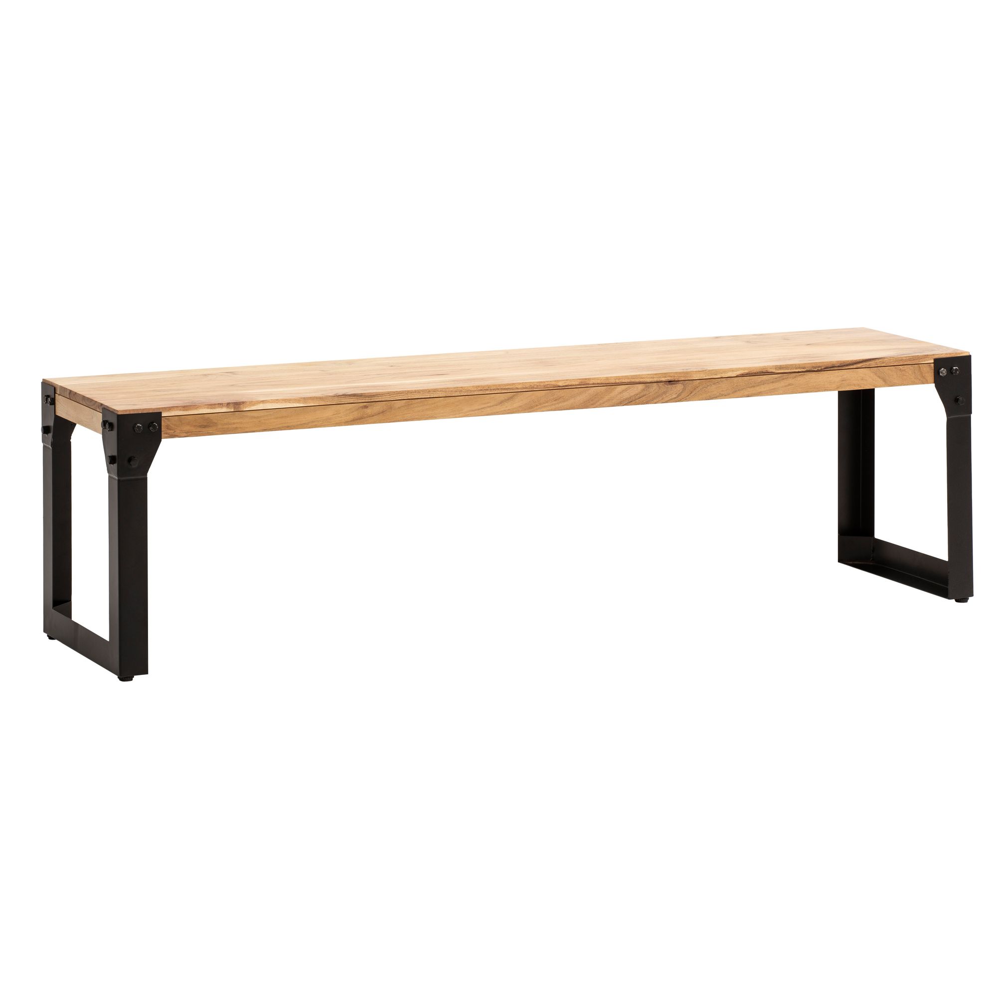 Jedálenská lavica 120x40x45 cm masívne akáciové drevo zlatohnedé | Čierne kovové nohy | Priemyselná lavica bez operadla