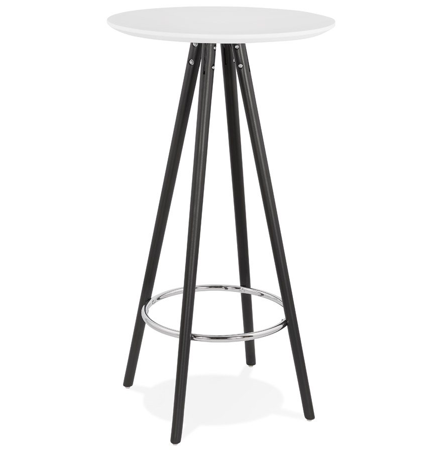 Kruhový vysoký stôl z bieleho lakovaného MDF a čierneho bukového dreva | Biela a Čierna | Ø 60 cm x V 110 cm