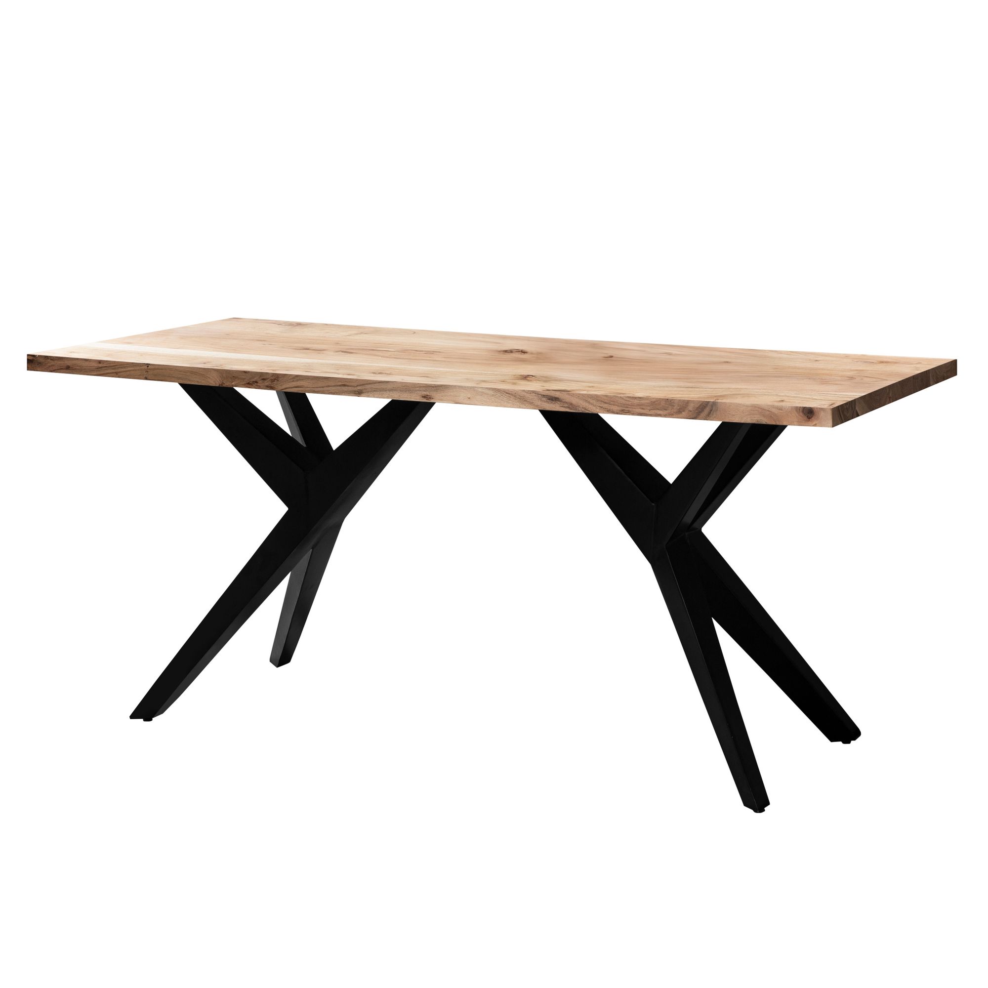 Jedálenský stôl z masívneho akáciového dreva a kovu 120x60x76 cm | Obdĺžnikový stôl v štýle loft, svetlý zlatý povrch