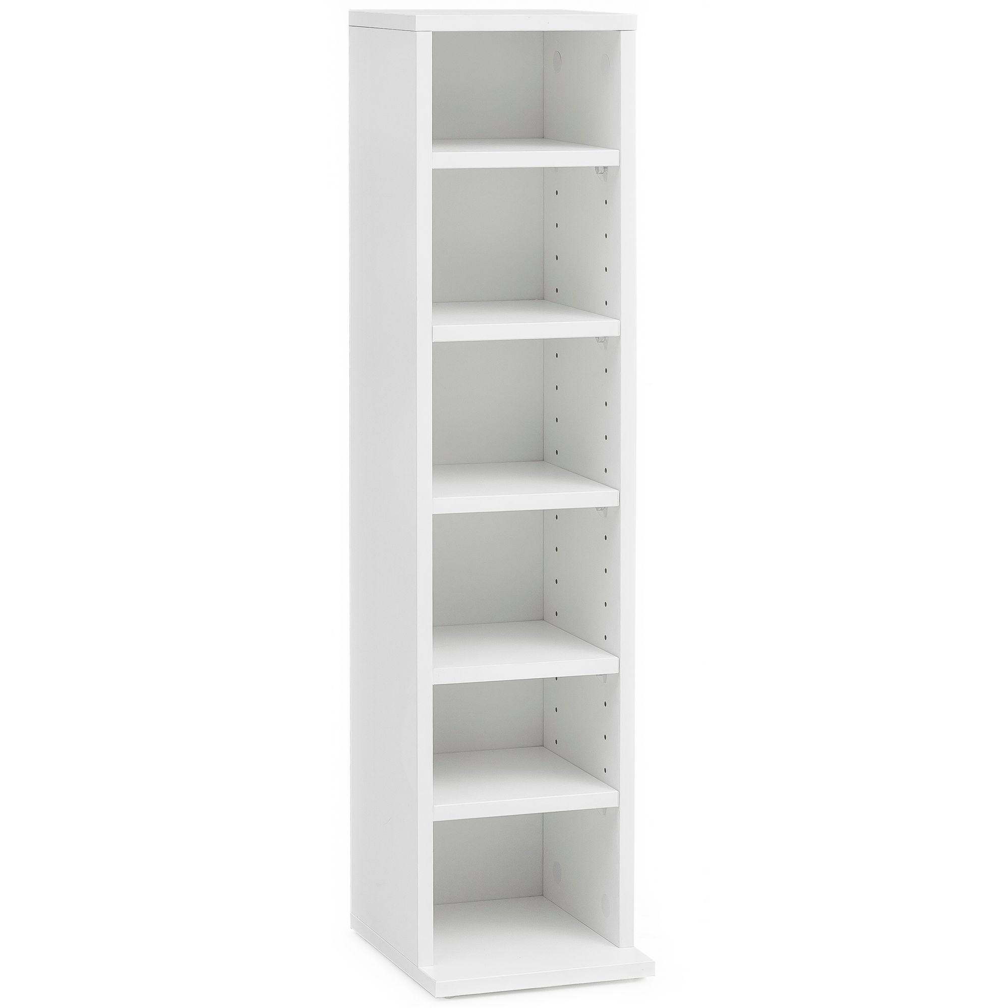 Biely Drevený Stojan na CD 21x90x20 cm | 6 Otvorených Políc | Moderný Nábytok na CD Biely Drevený Stojan na CD 21x90x20 cm | 6 Otvorených Políc | Moderný Nábytok na CD